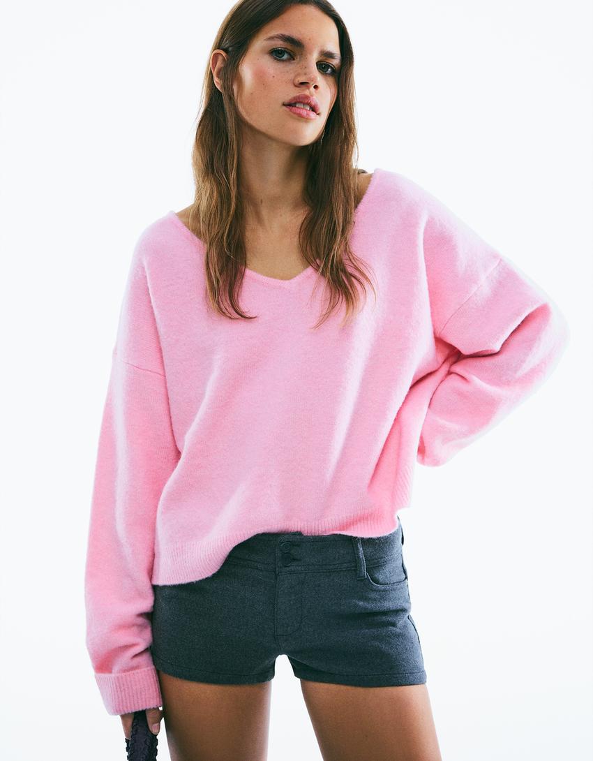 Pull col V soft touch-Rose