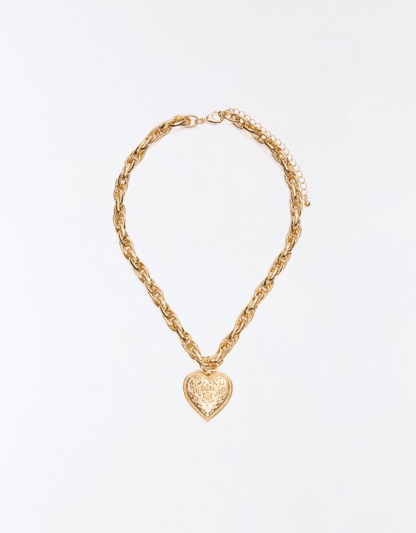 Collar cadena gruesa corazón-Oro