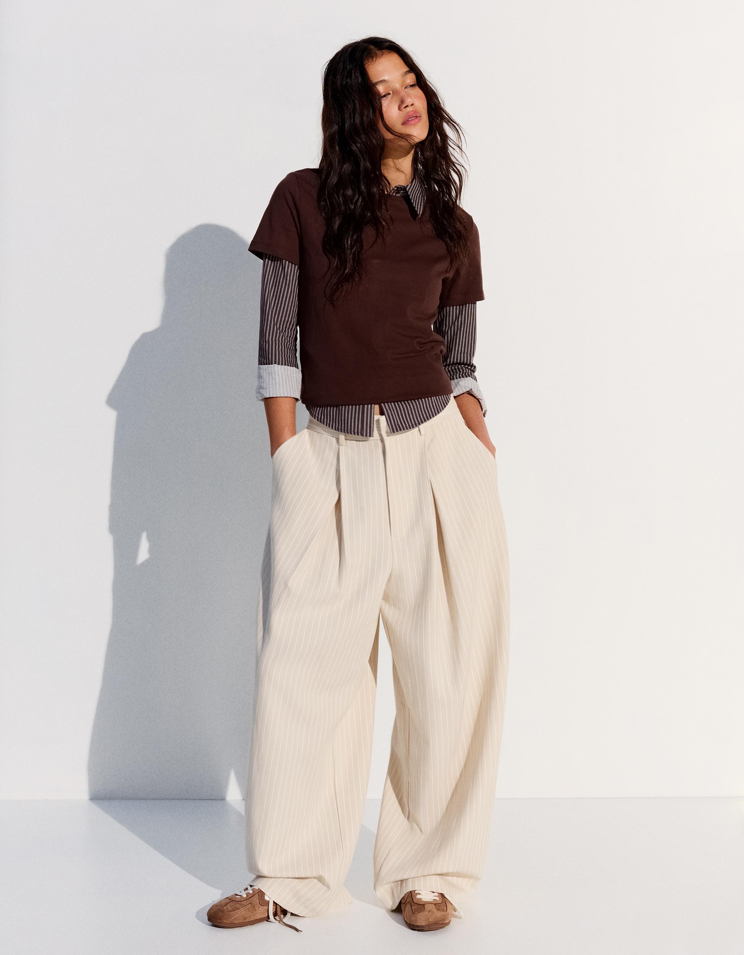 Bershka Super baggy fit pensli pantolon görsel 8