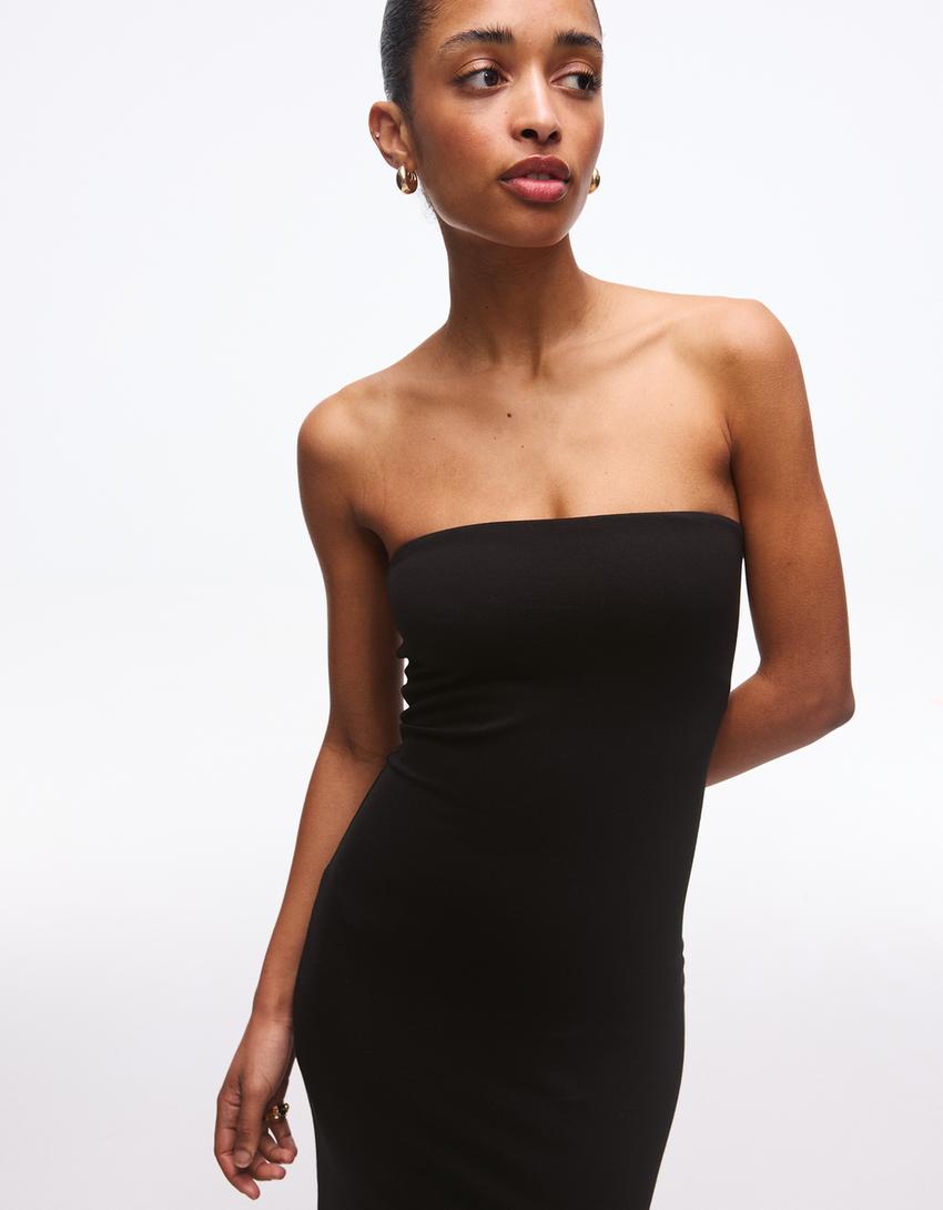 Bandeau knit midi dress-Black