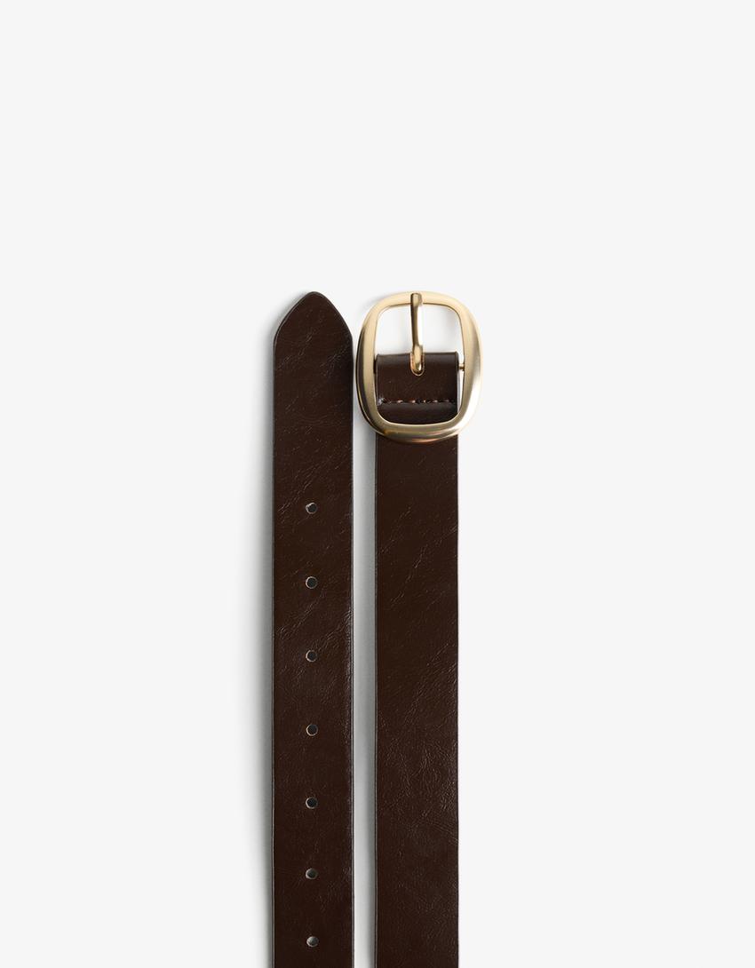 Thin faux leather belt-Brown-1