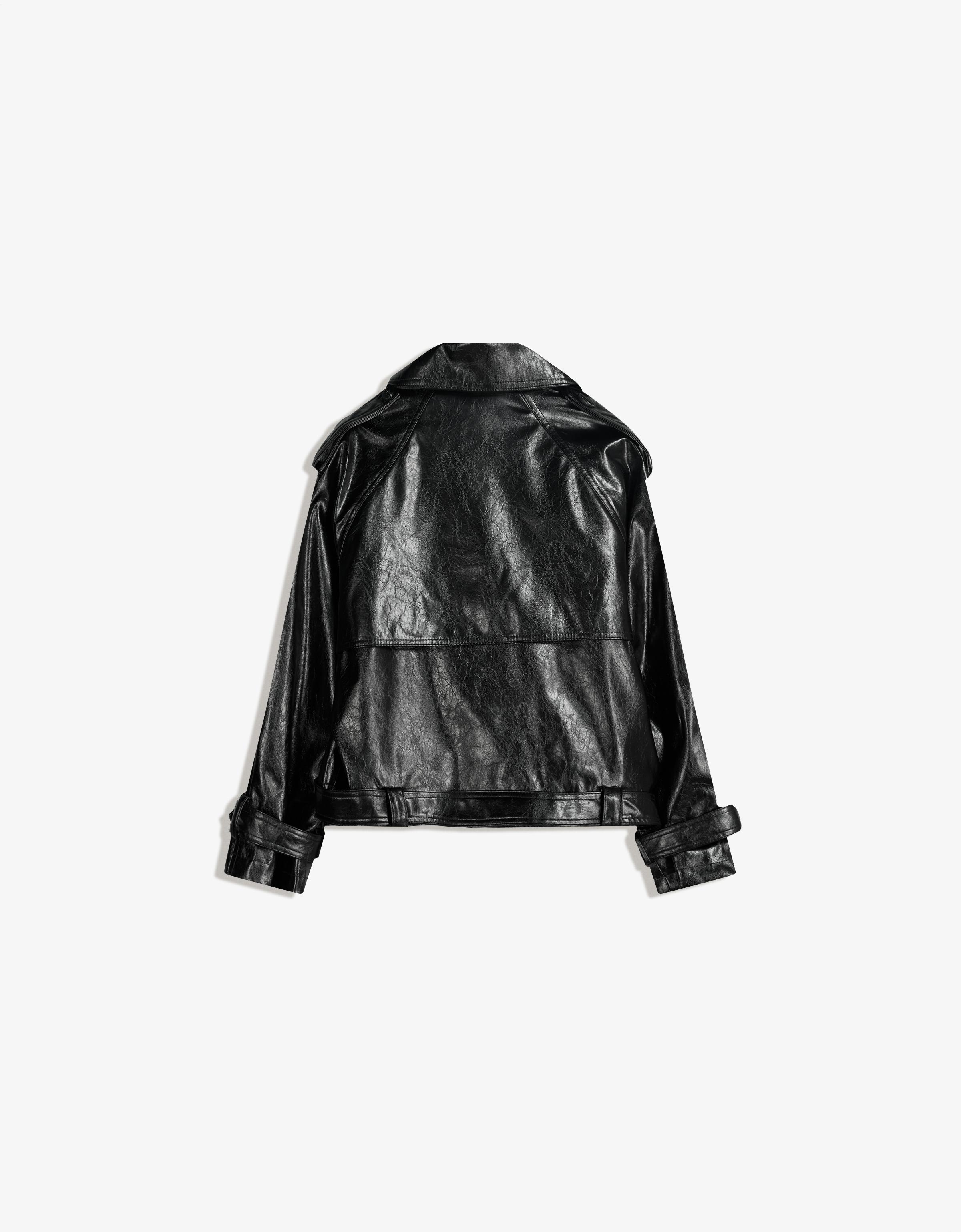 Cropped leather effect trench jacket - Jackets and trench