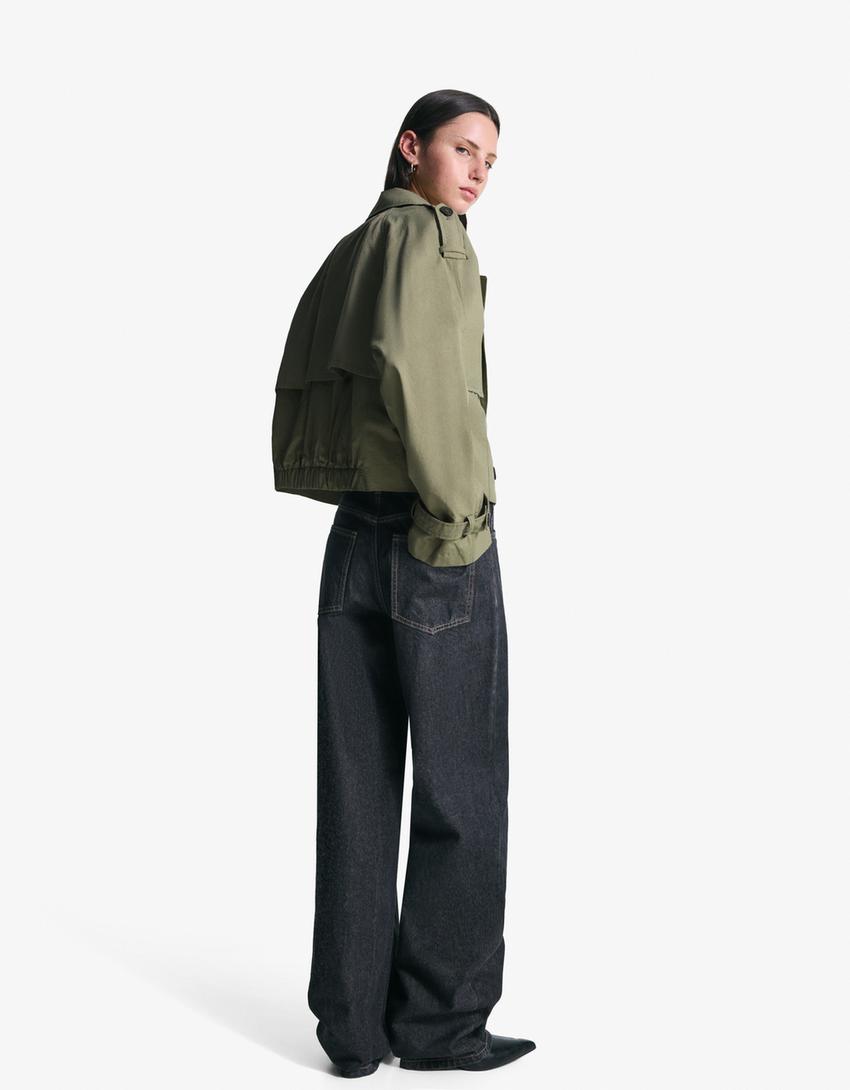 Korte trenchcoat-Kaki