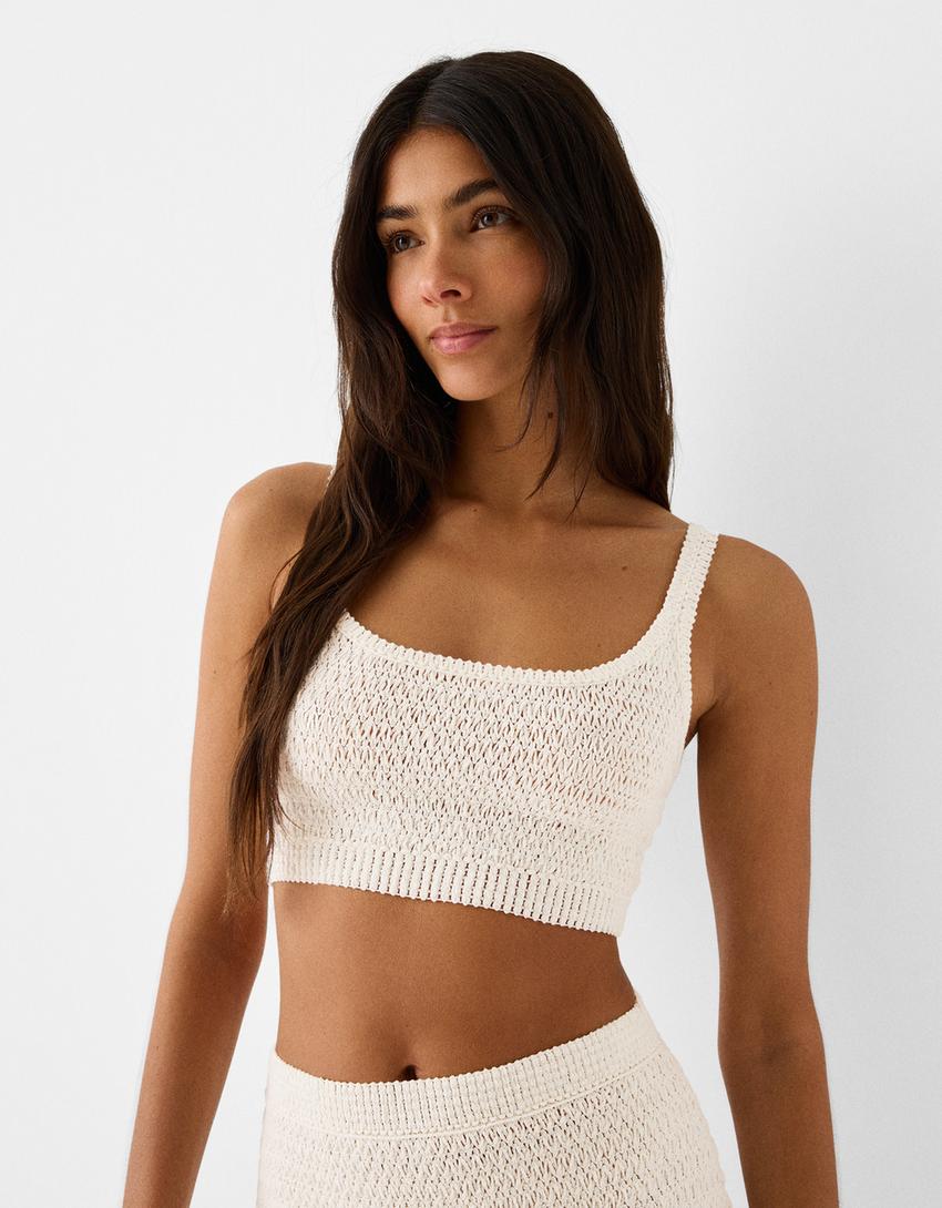 توب شينيل برقبة مستديرة-كريمي-2