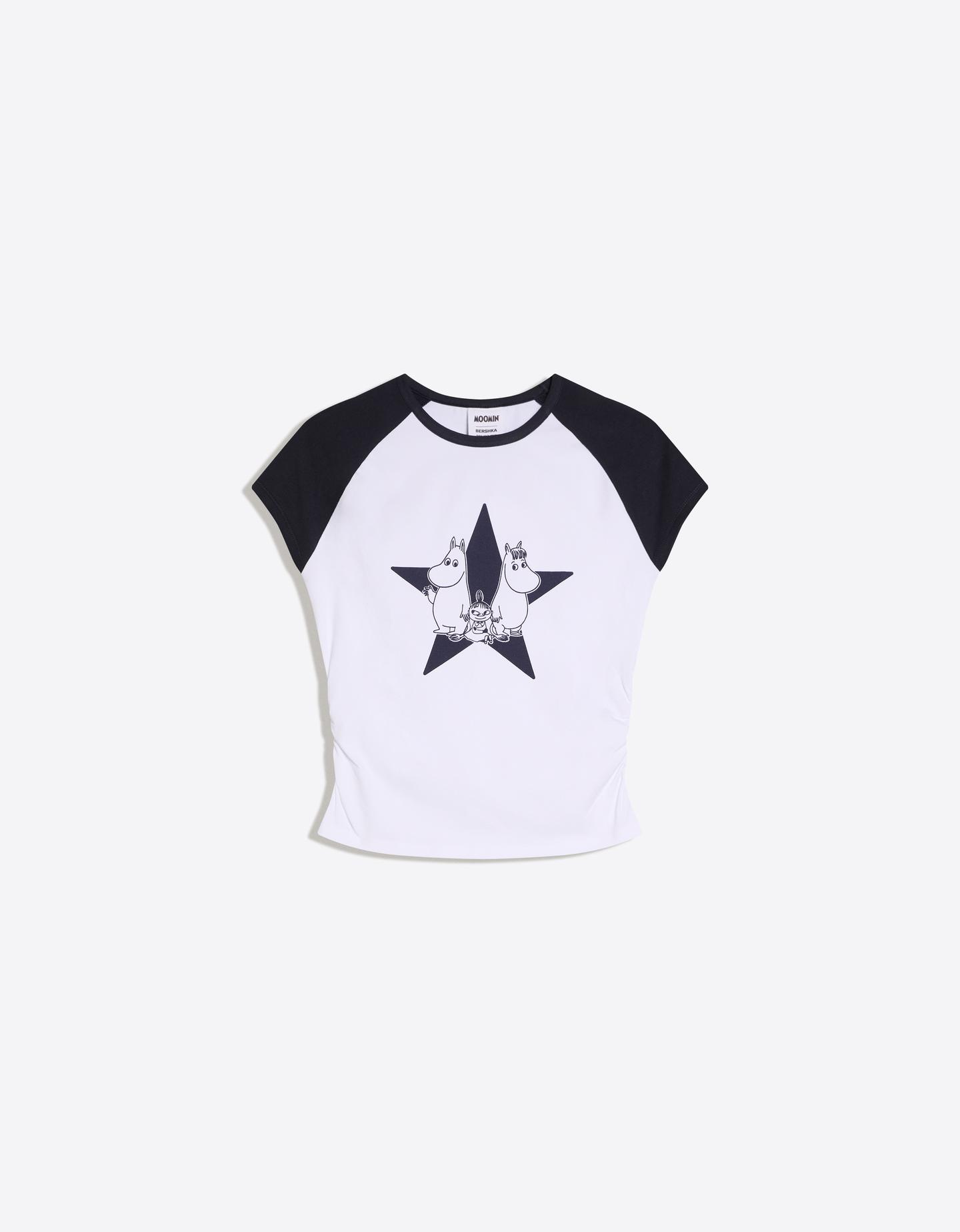 Bershka Maglietta Moomin Maniche Corte Stampa Donna M Bianco Roto