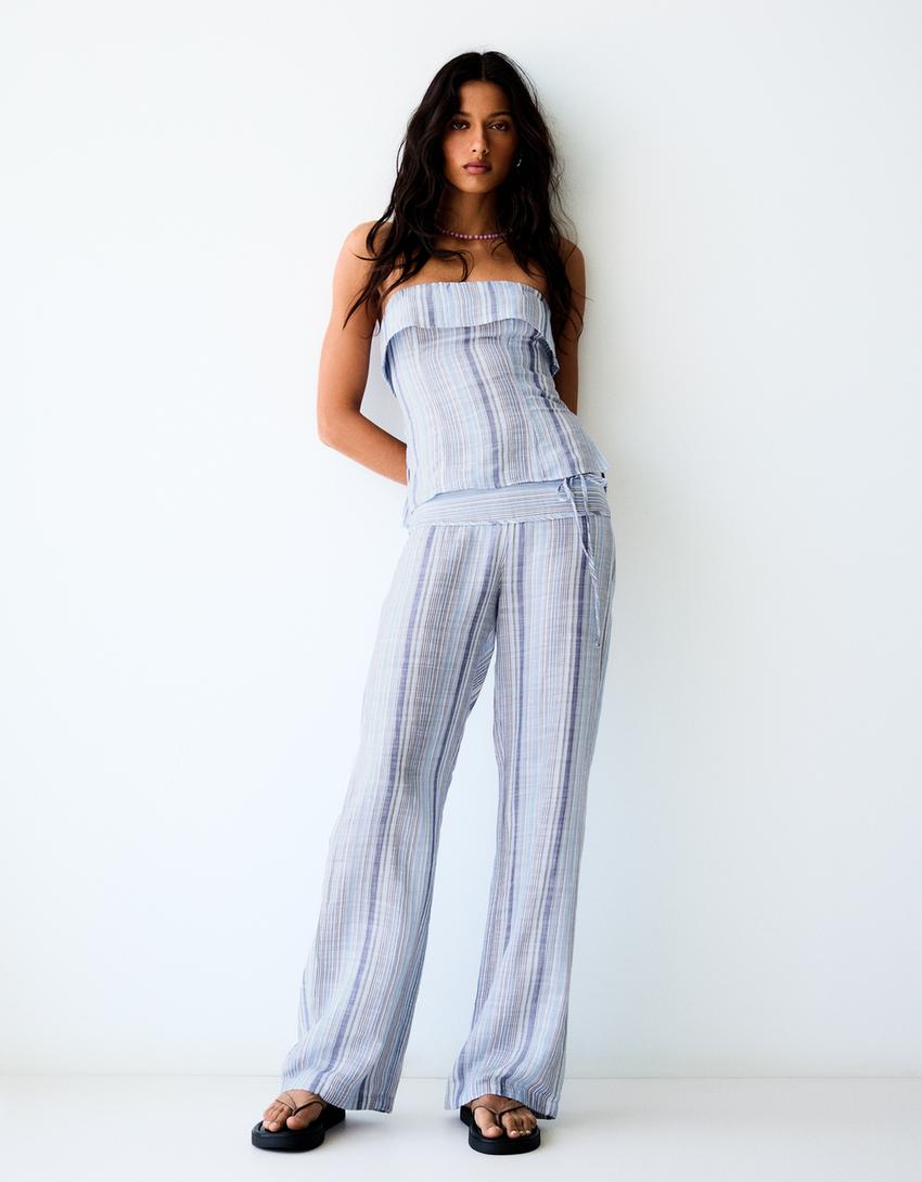 Top bandeau rayé-Bleu clair