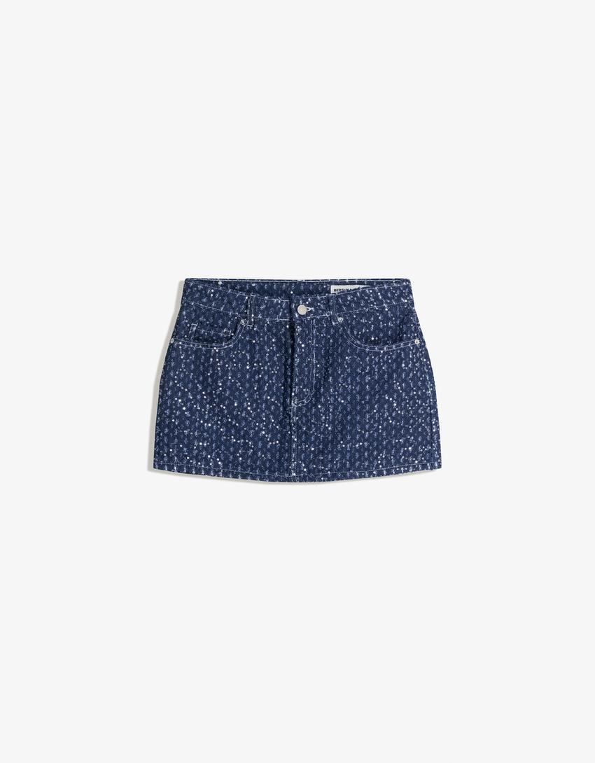 Falda denim lentejuelas-Azul