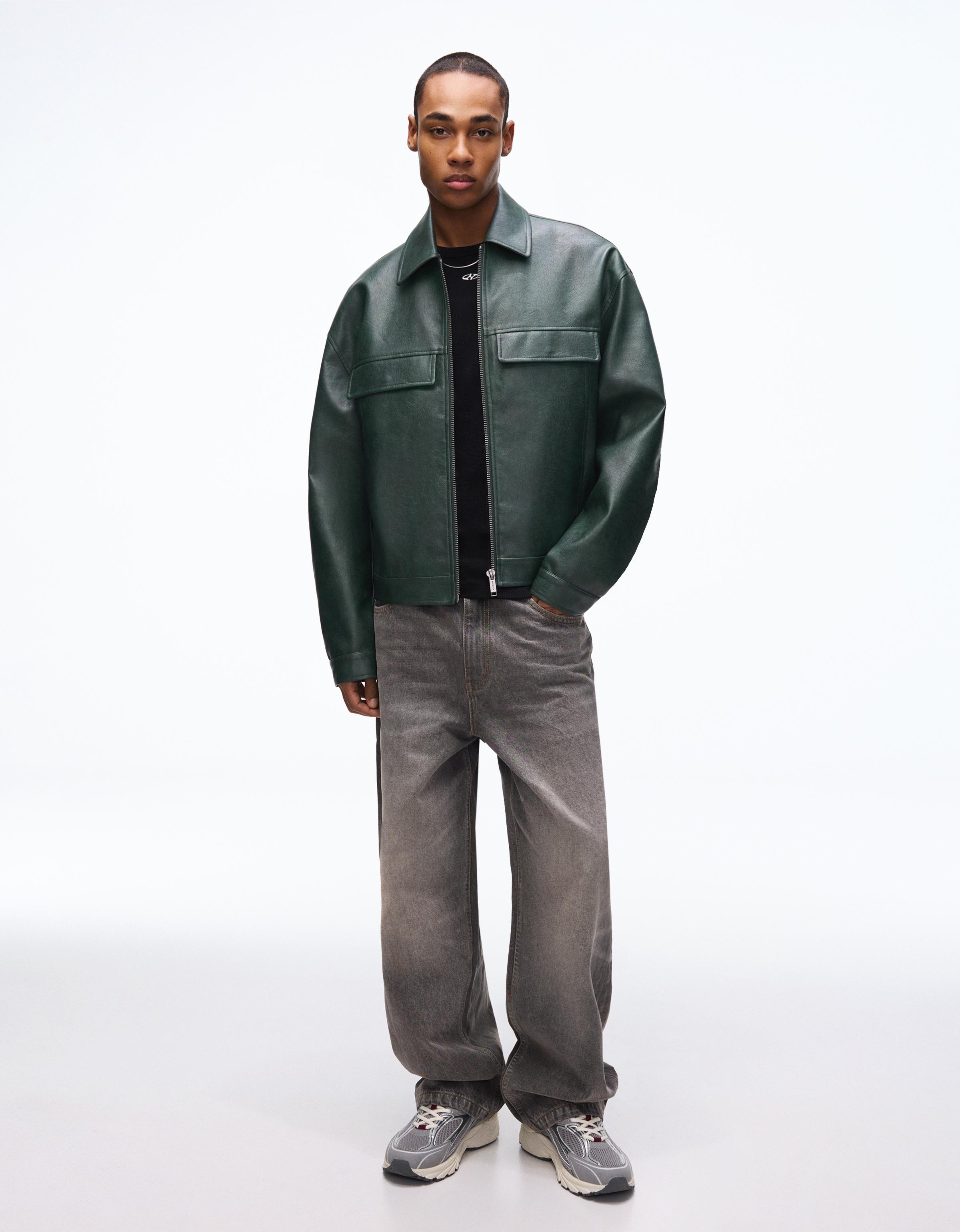 Boxy fit suni deri ceket - Görsel 33