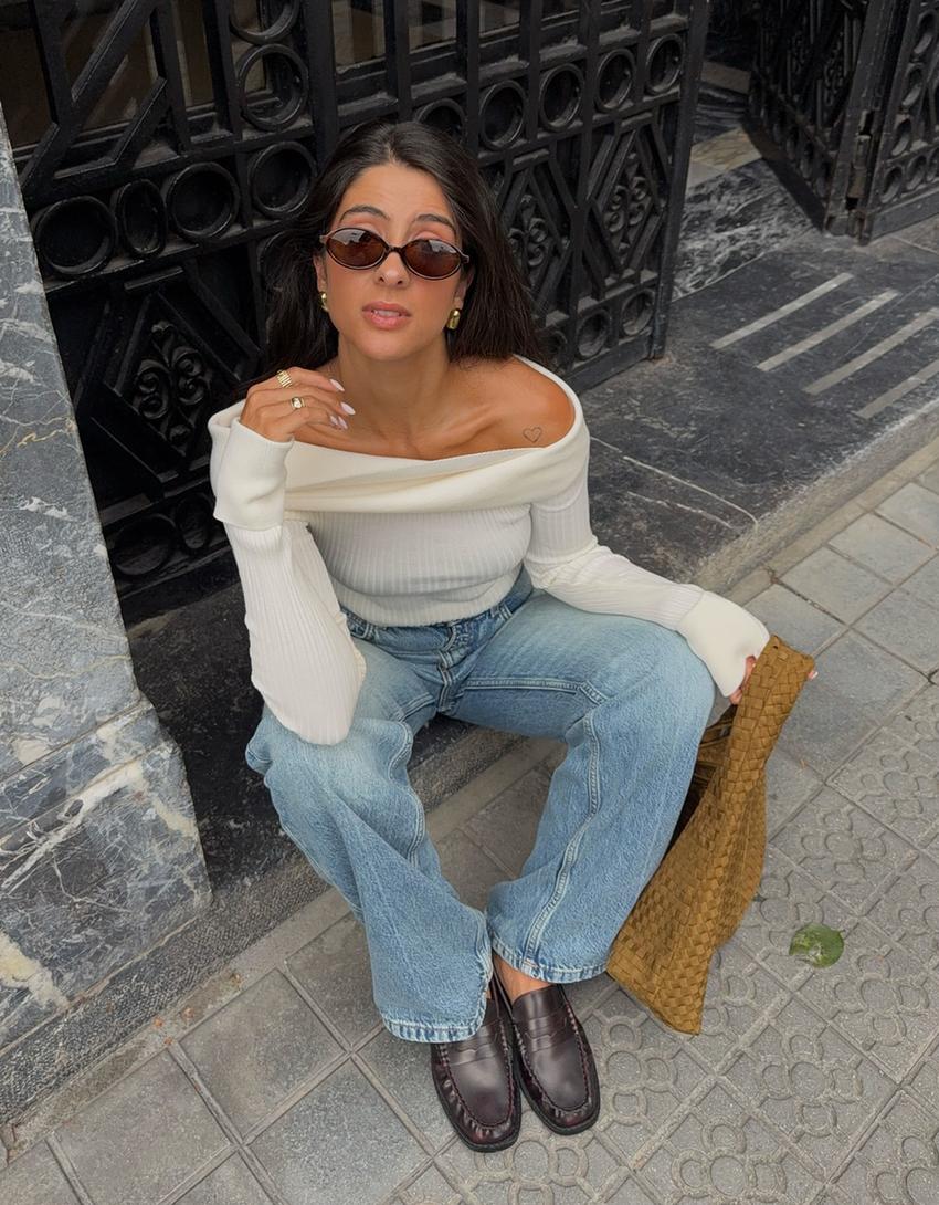 Wide-leg jeans-Light blue