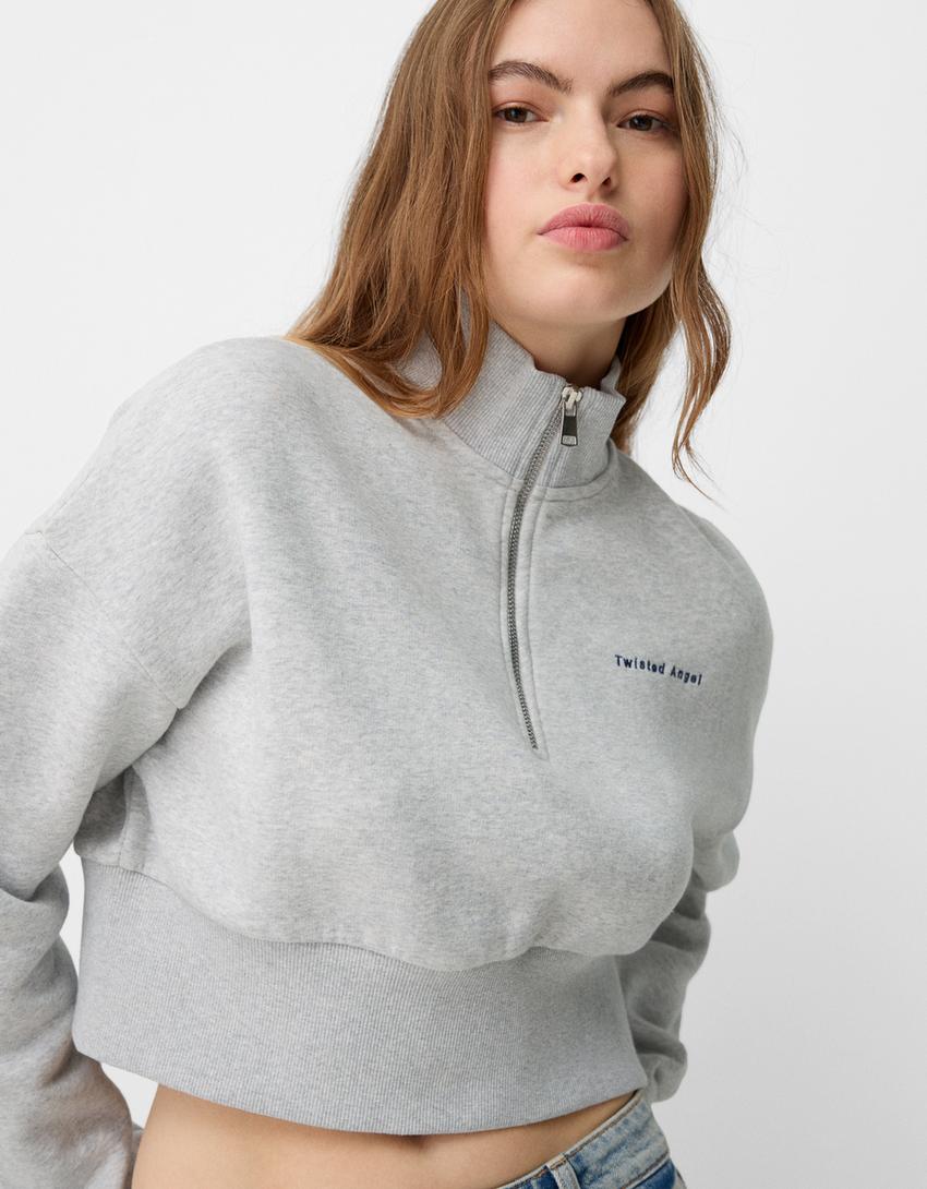 Sweat zippé brodé-Gris-5