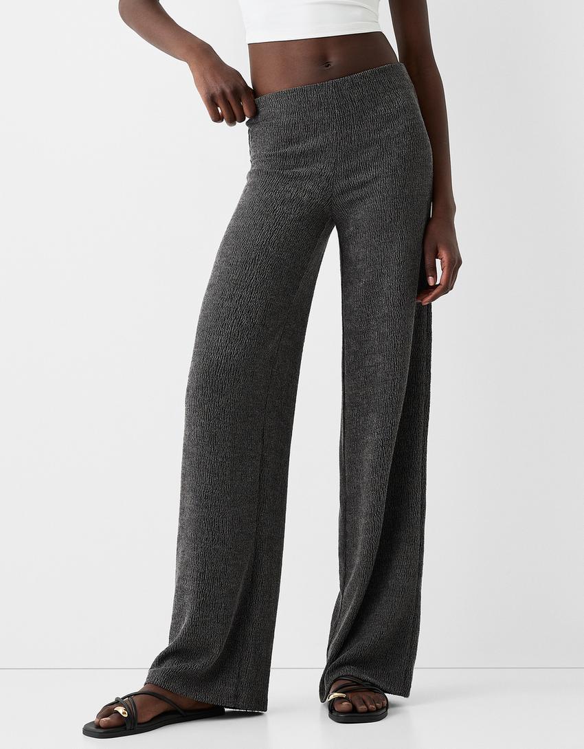 Wide leg embossed pants-Grey-1
