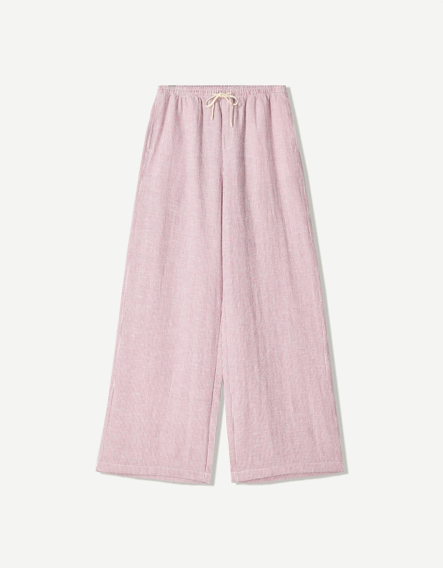 Bershka Pantalón Rústico Rayas Mujer Xxs Burdeos