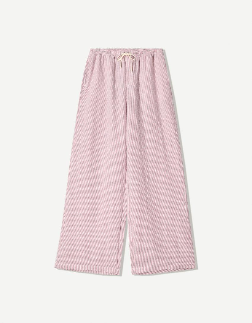 Pantalon rustique à rayures-Bordeaux-0