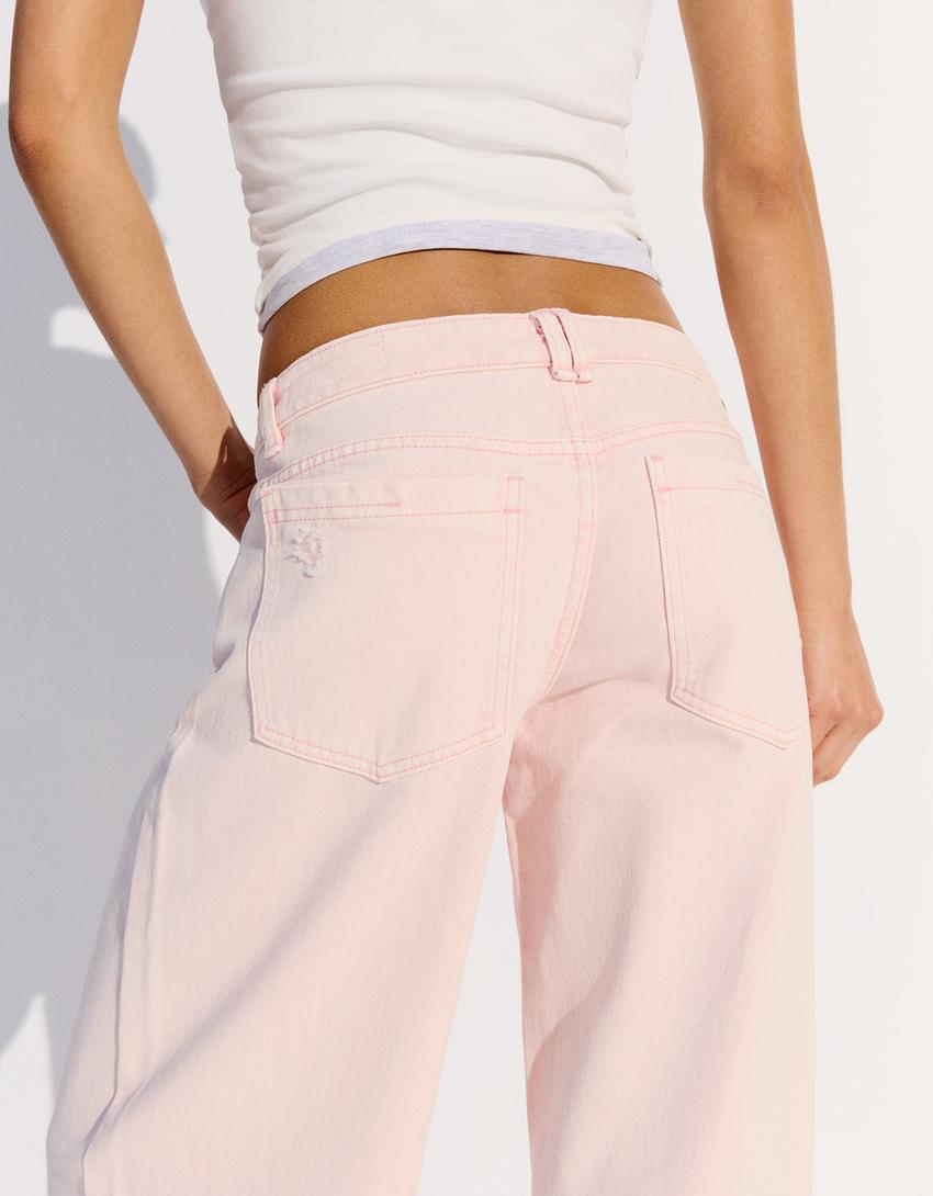 Ripped faded-effect trousers-Candy Pink