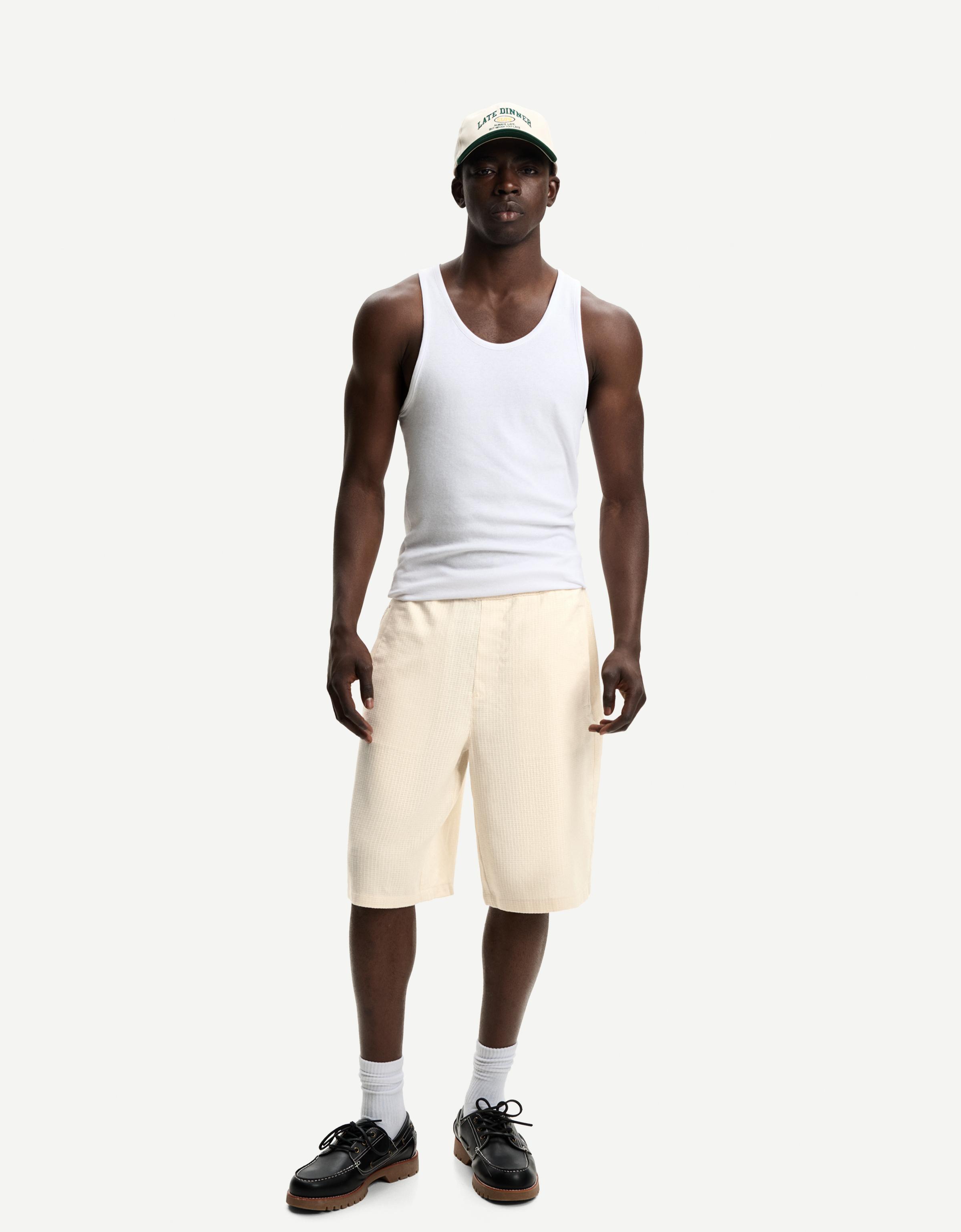 Bershka Bermuda-Jogger Im Rustikalen Skater-Stil Herren M Beige