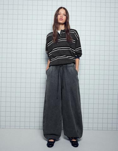 Plush barrel trousers with stoppers — Grey 1