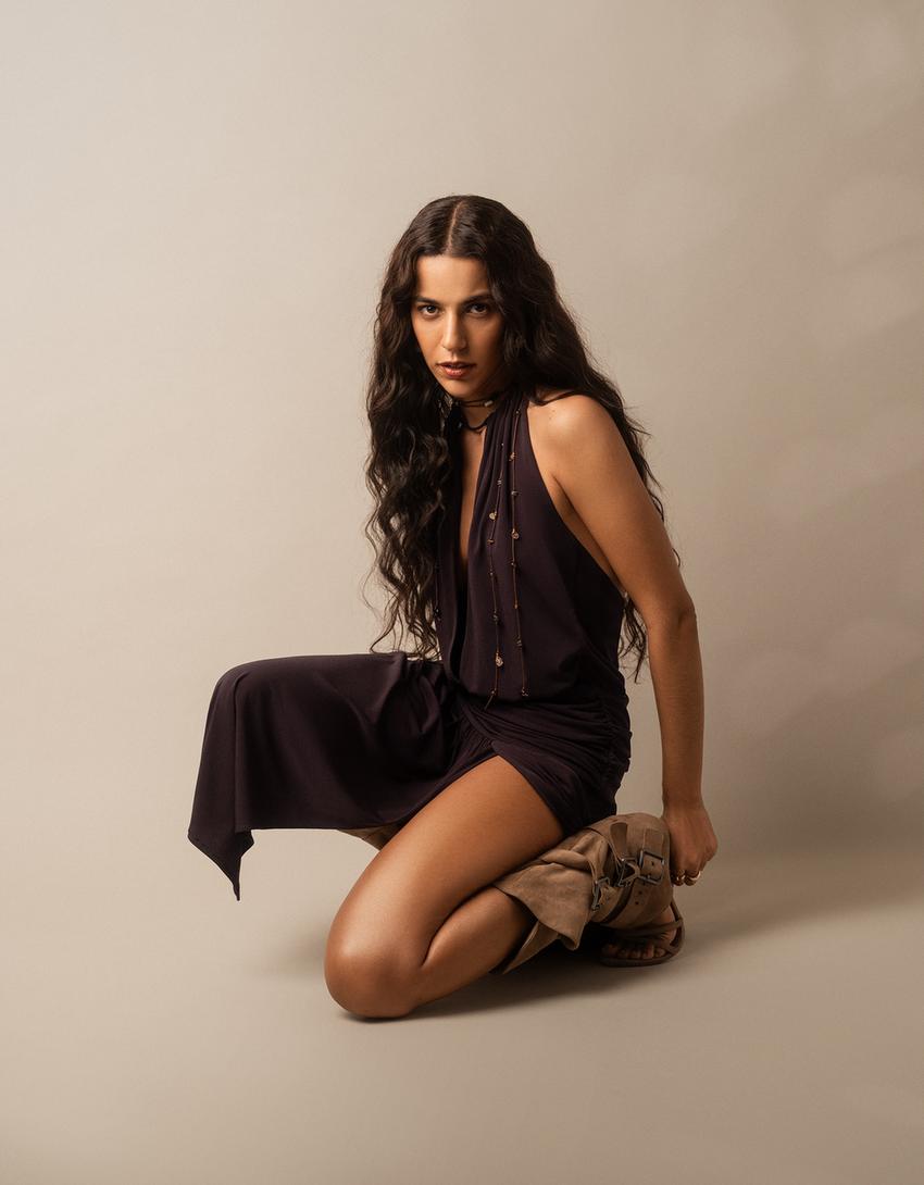 bershka halter dress Halter wrap mini dress