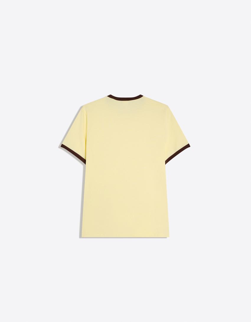 T-shirt manches courtes côtelé contrastant-Jaune