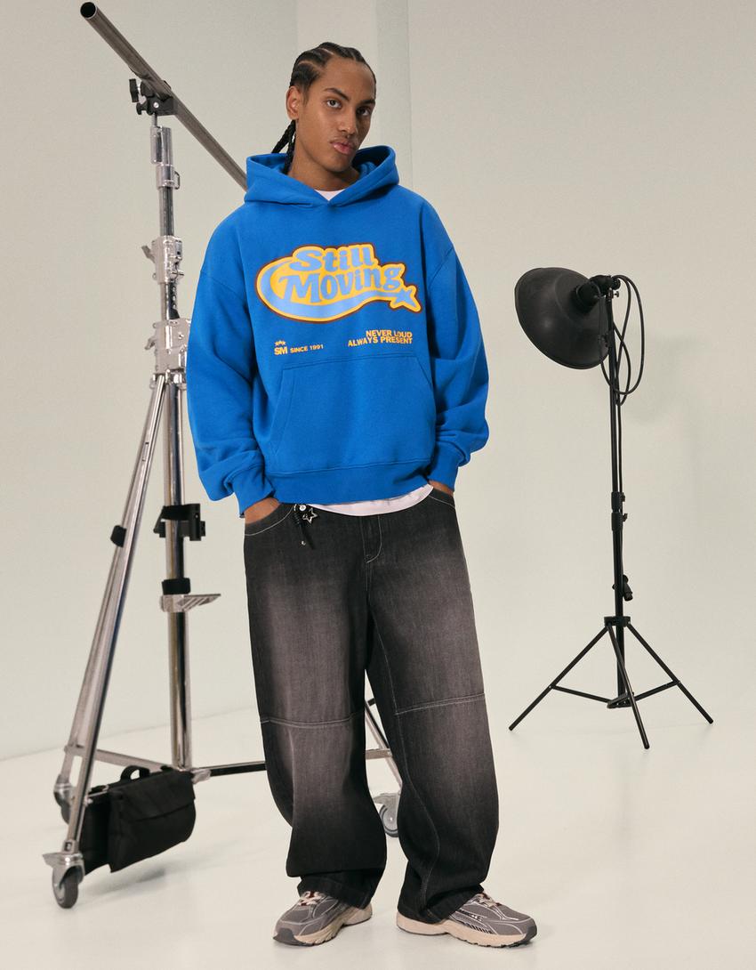 Sweat capuche imprimé-Bleu