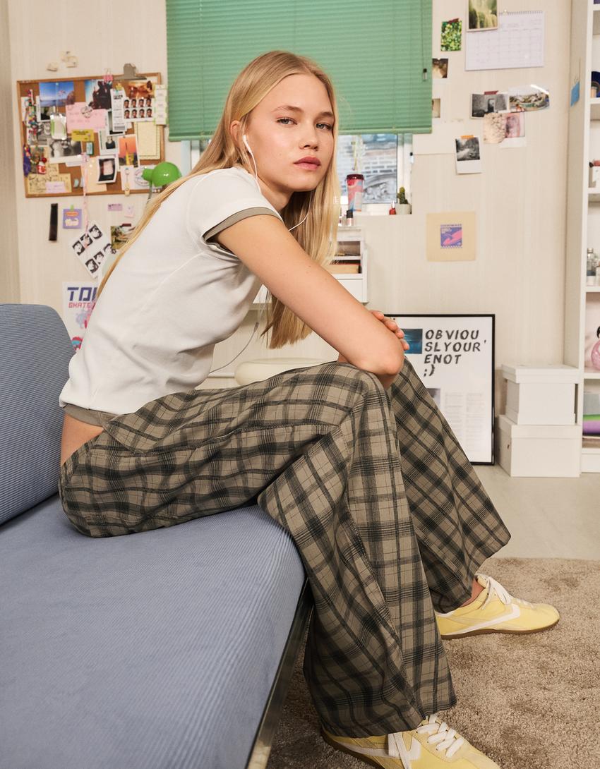 Balloon fit printed trousers-Grey