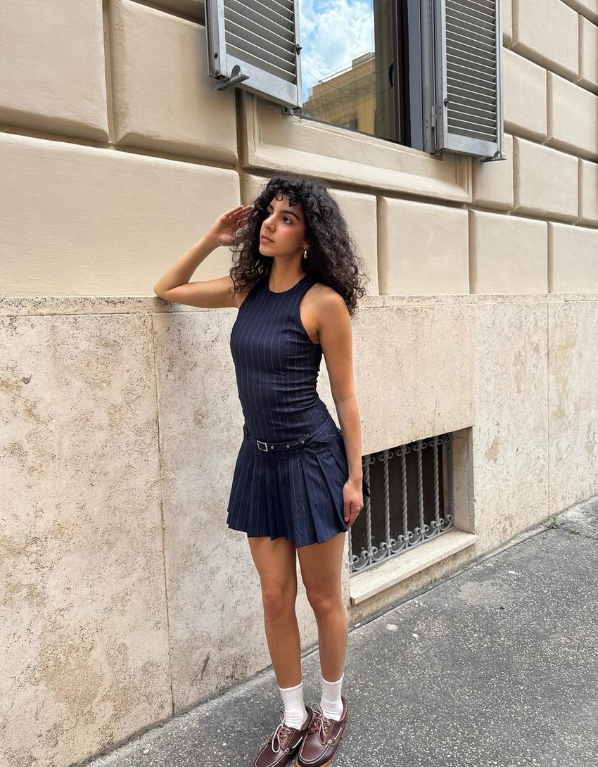 Robe mini ceinture-Bleu foncé-1