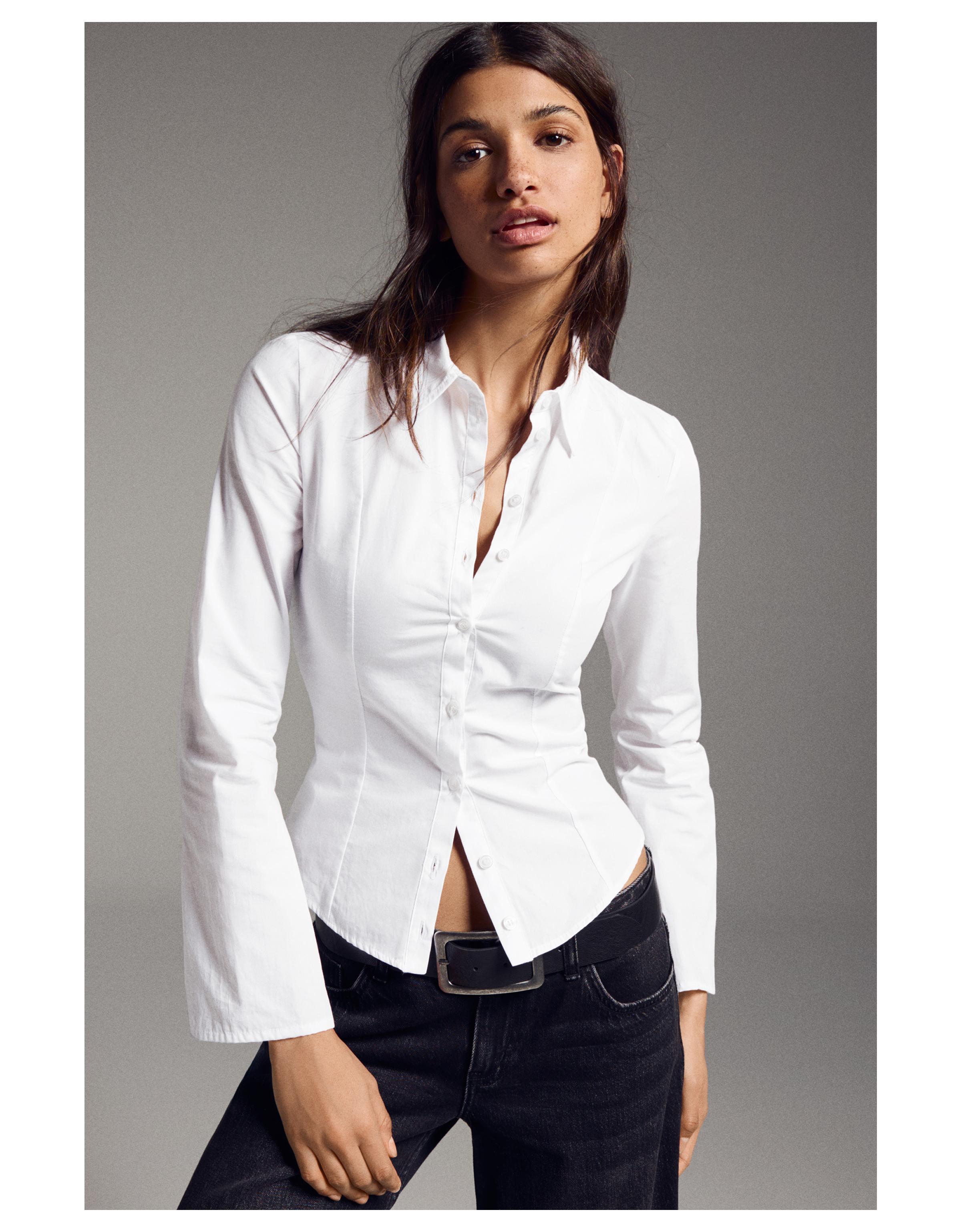 Çan kollu vücuda oturan gömlek - Görsel 2