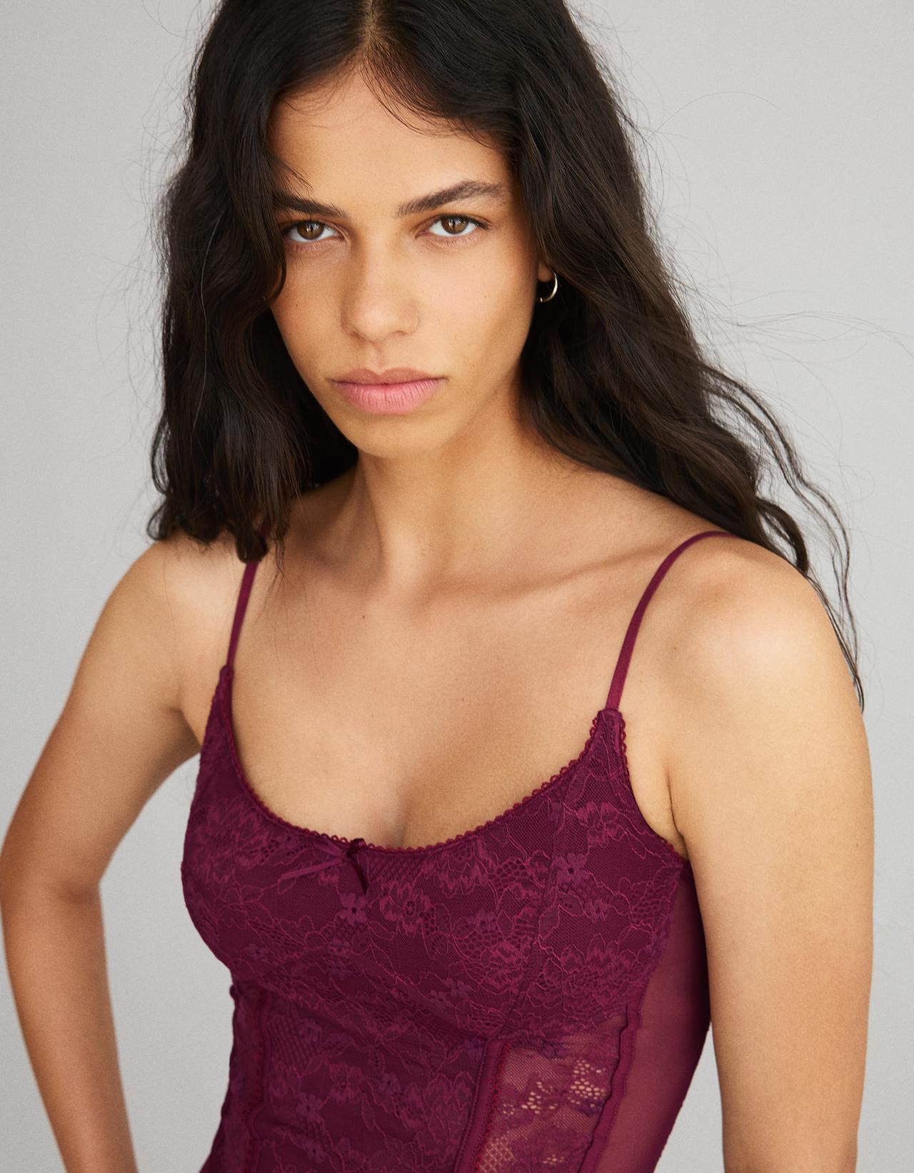 Strappy lace bodysuit — Burgundy