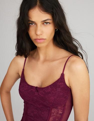 Strappy lace bodysuit — Burgundy 3