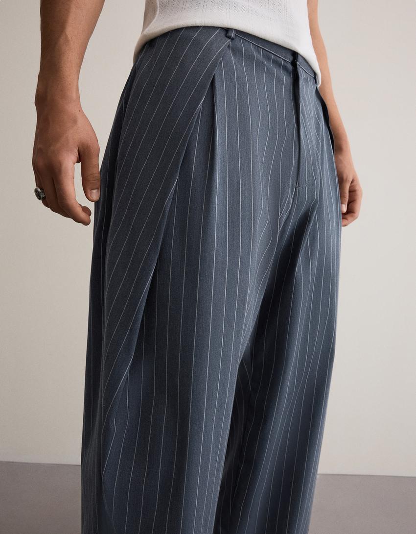 Super baggy fit çift pensli pantolon-Denizci mavisi