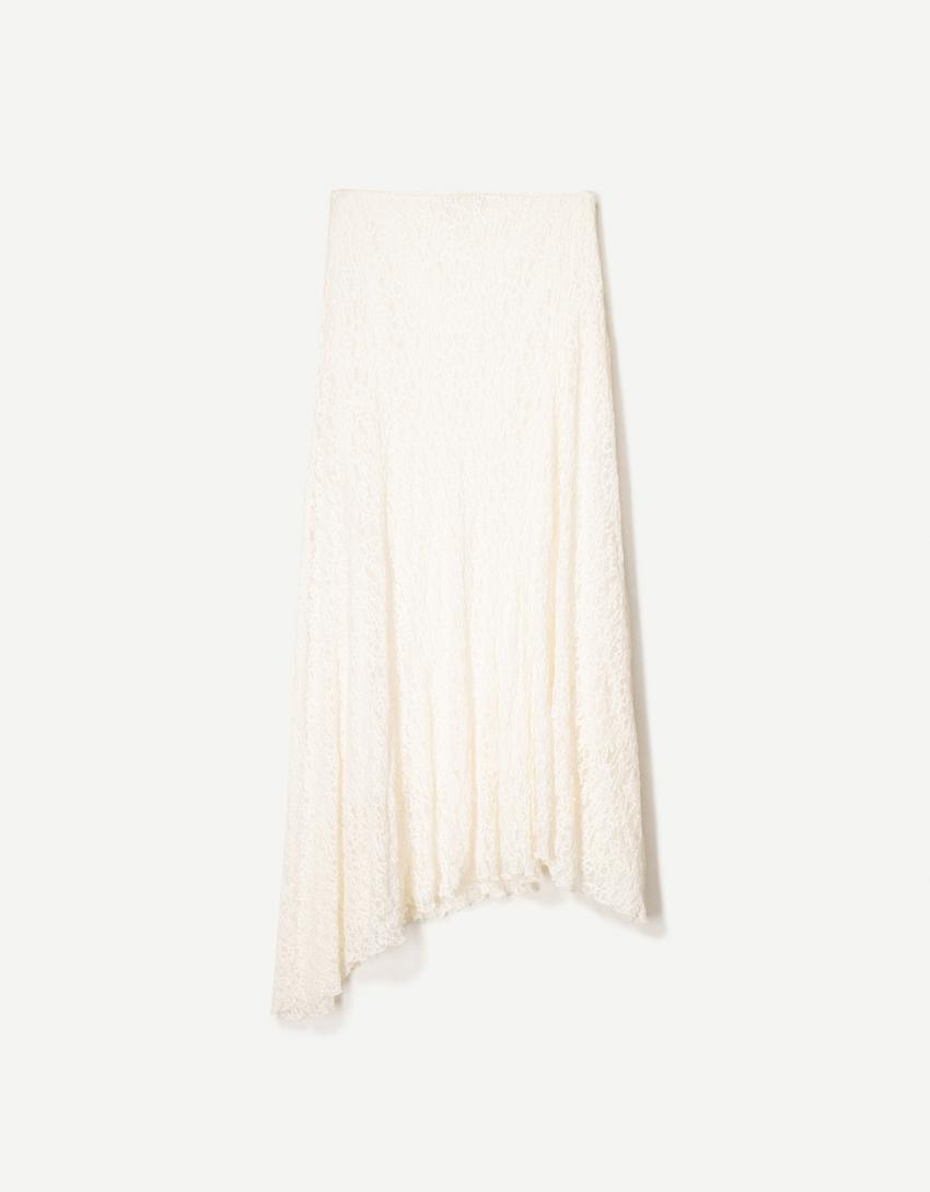 Lace-trimmed midi skirt-Cream-5