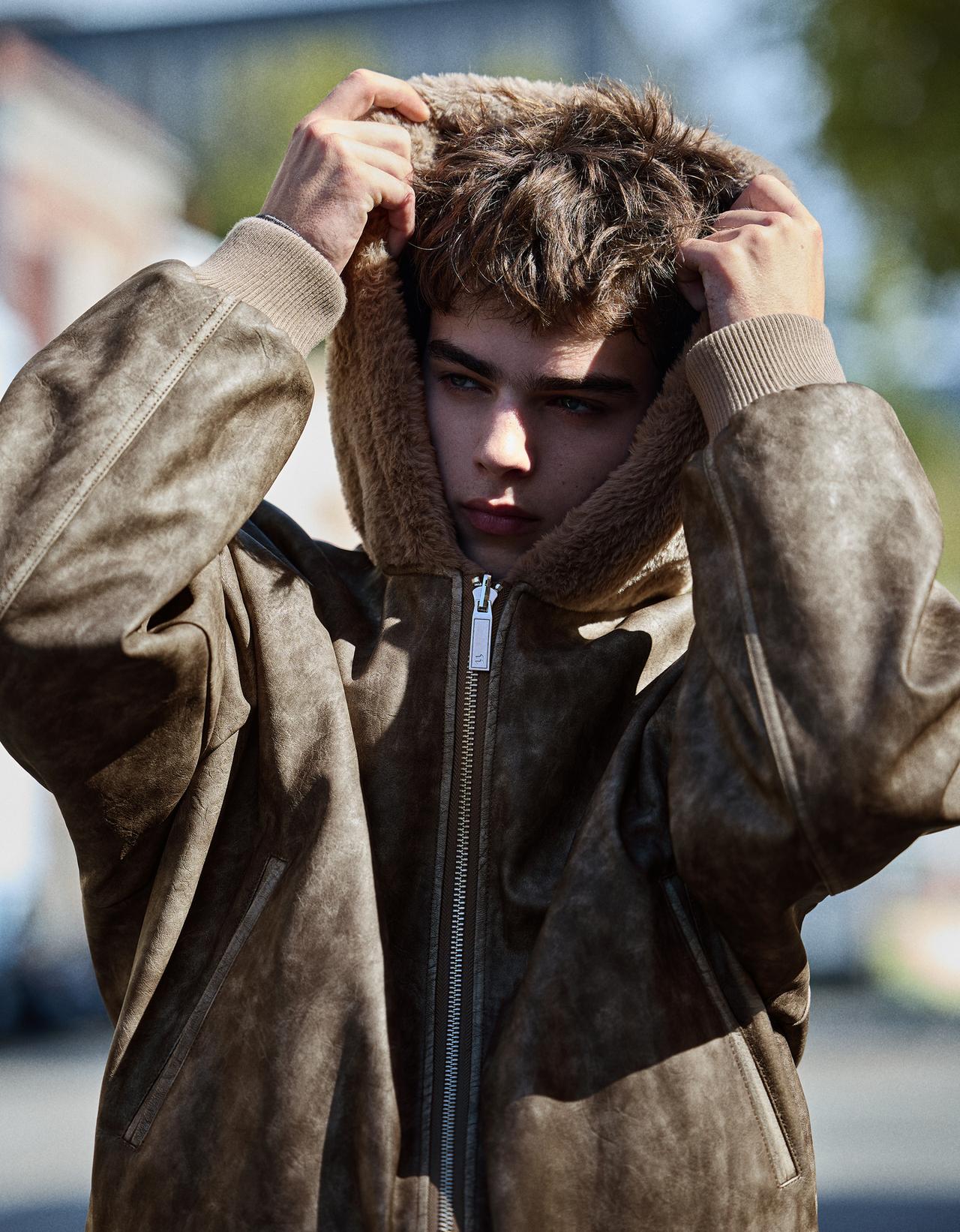 Reversible hood faux fur jacket — Brown
