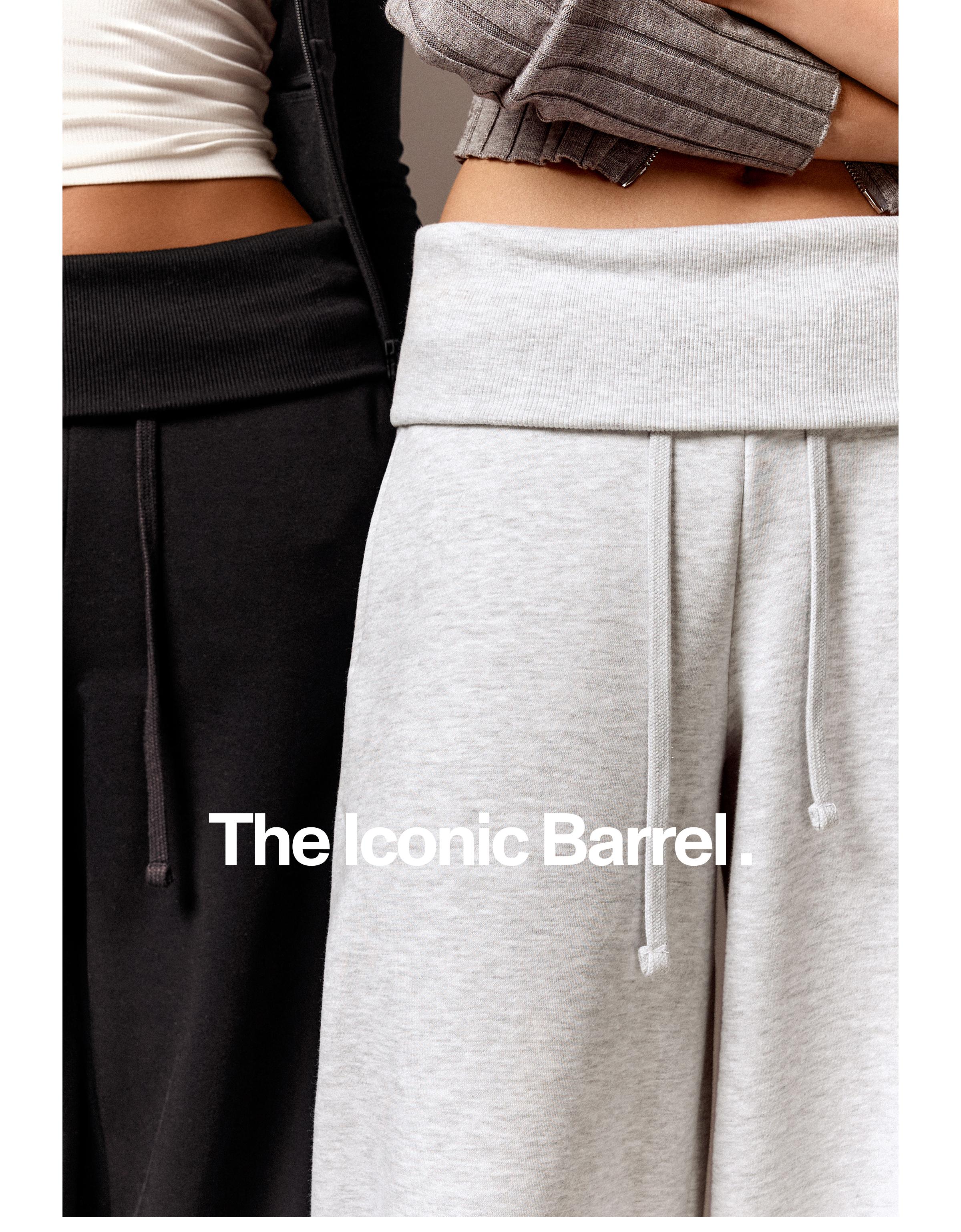 Barrel-leg jersey trousers with fold-over waist — Grey