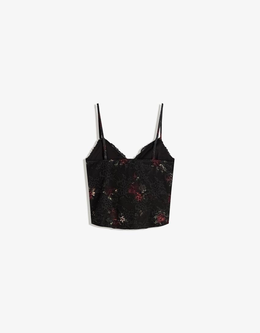 Top blonda print-Negro
