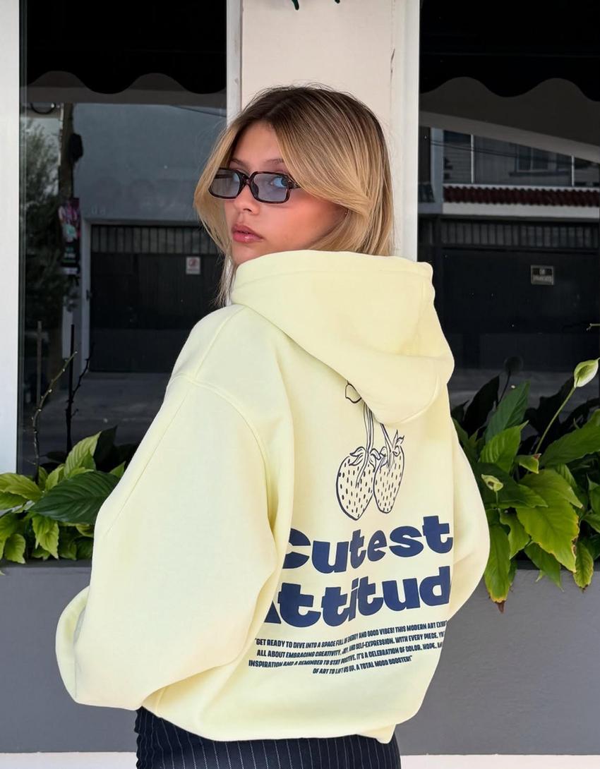 Hooded sweater with print-Yellow