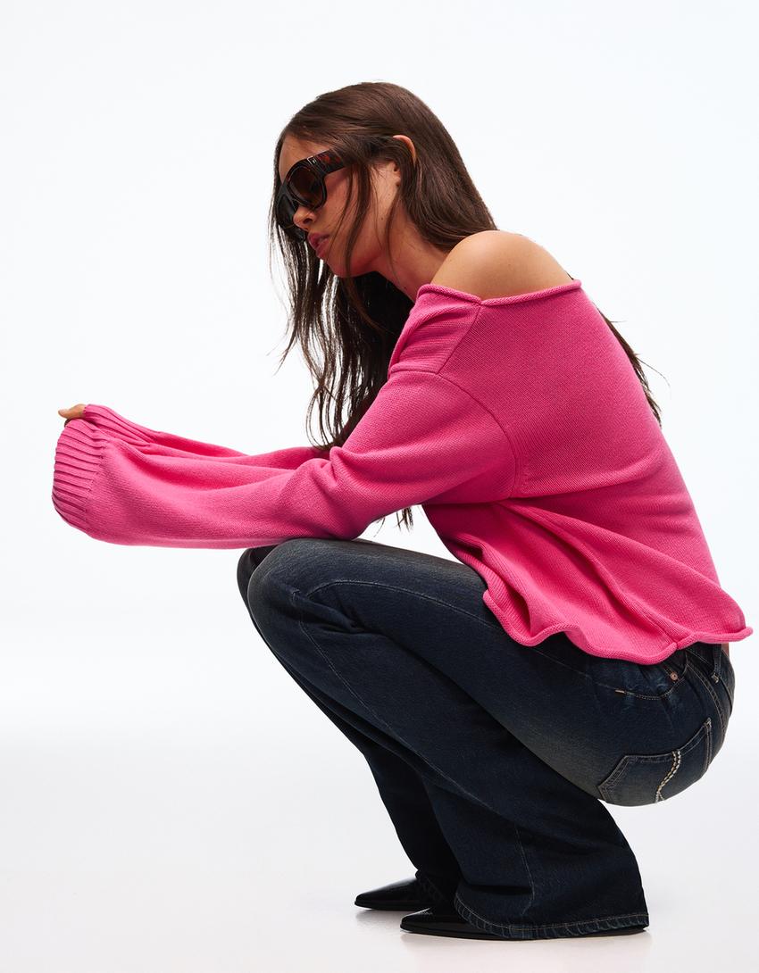 Pull col bateau-Fuchsia