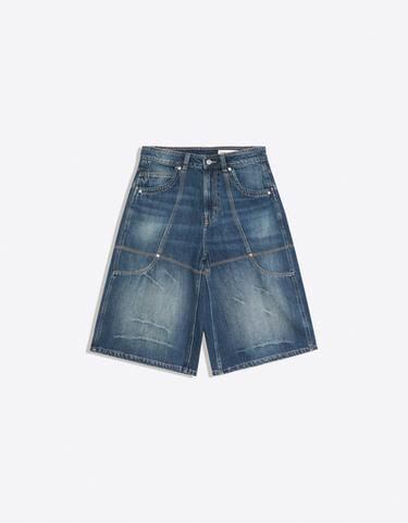 Long denim Bermuda shorts with pocket detail — Dark blue 5