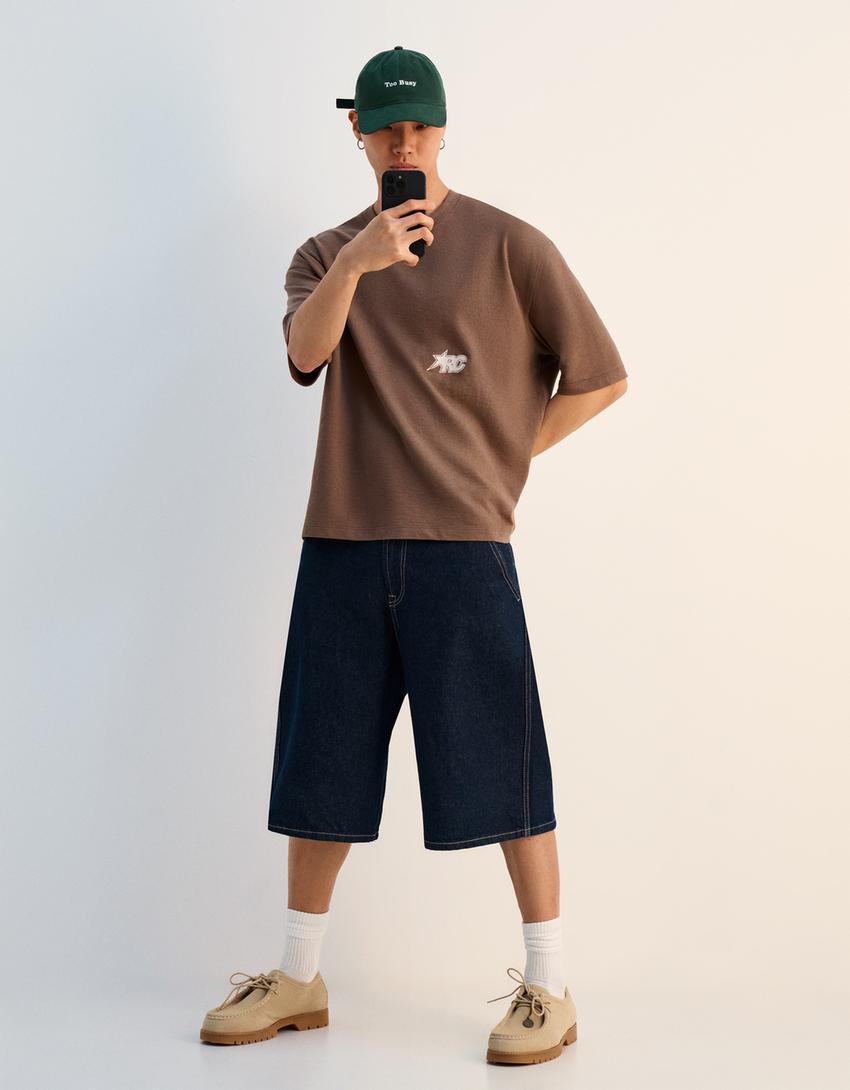 Gördeszkás stílusú, farmer bermuda-Tengerészkék