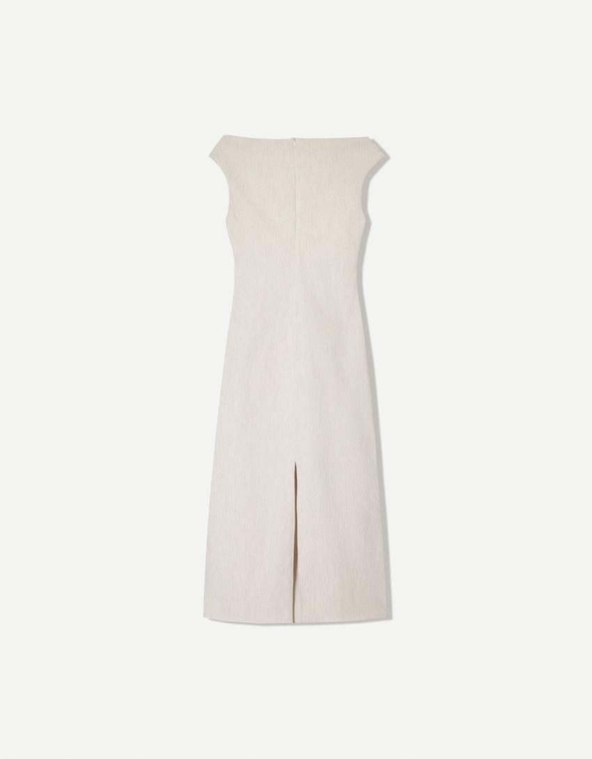 Stretch midi dress-Sand