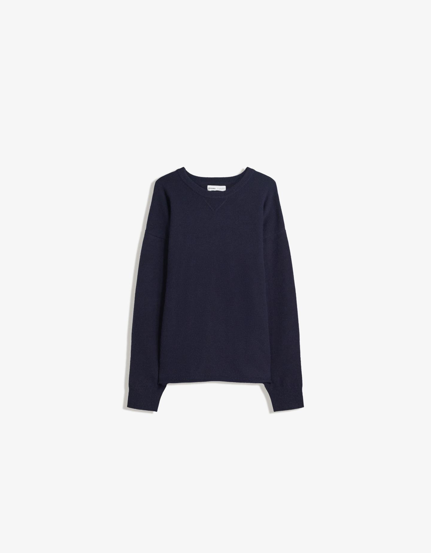 Bershka Jersey Cuello Redondo Mujer M Azul