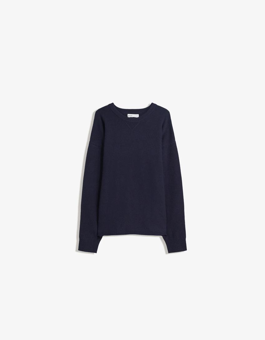 Pull col rond-Bleu-0
