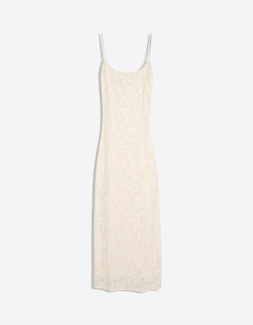 Rustic strappy midi dress-Cream