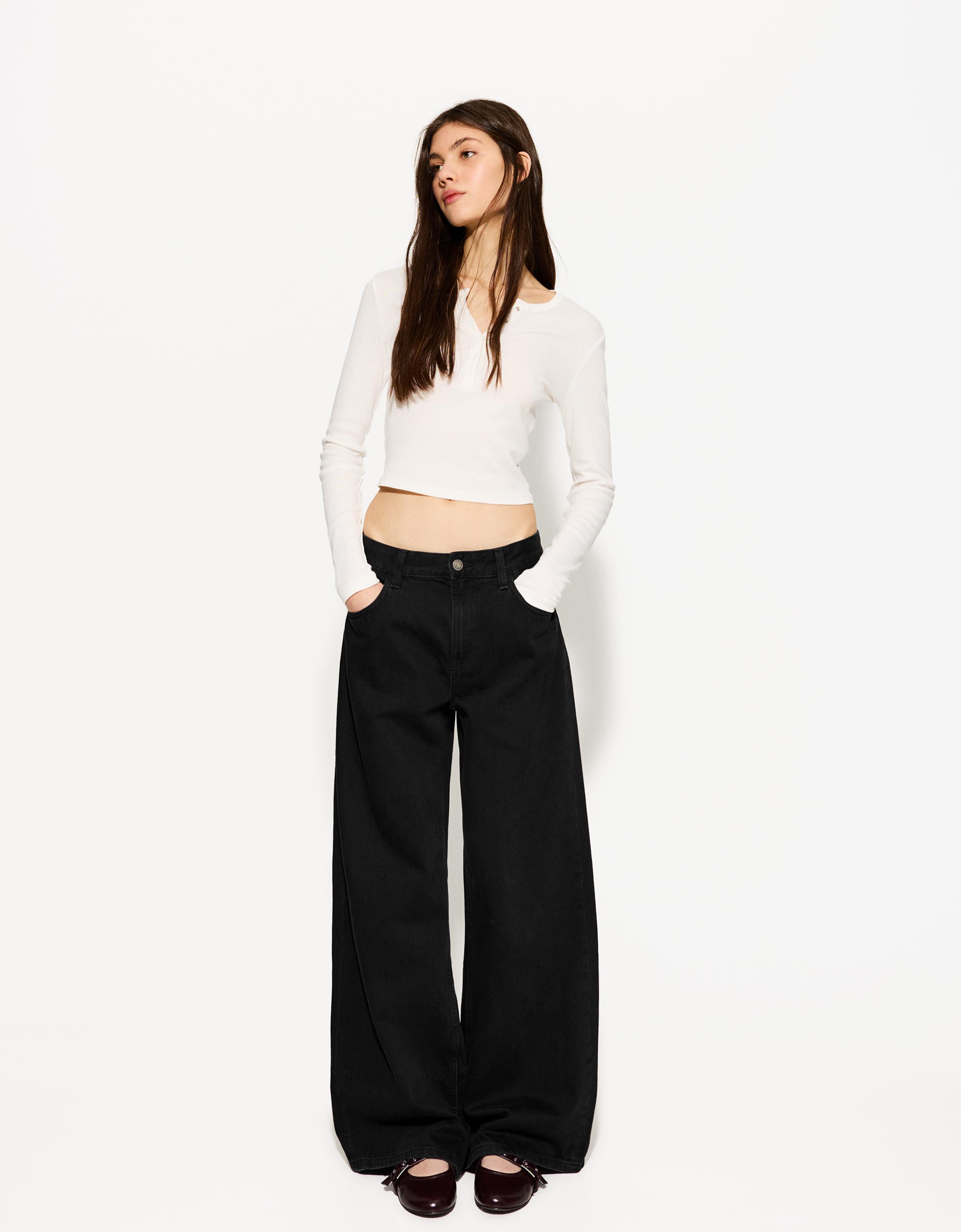 Bershka Wide-Leg-Jeans Damen 42 Schwarz