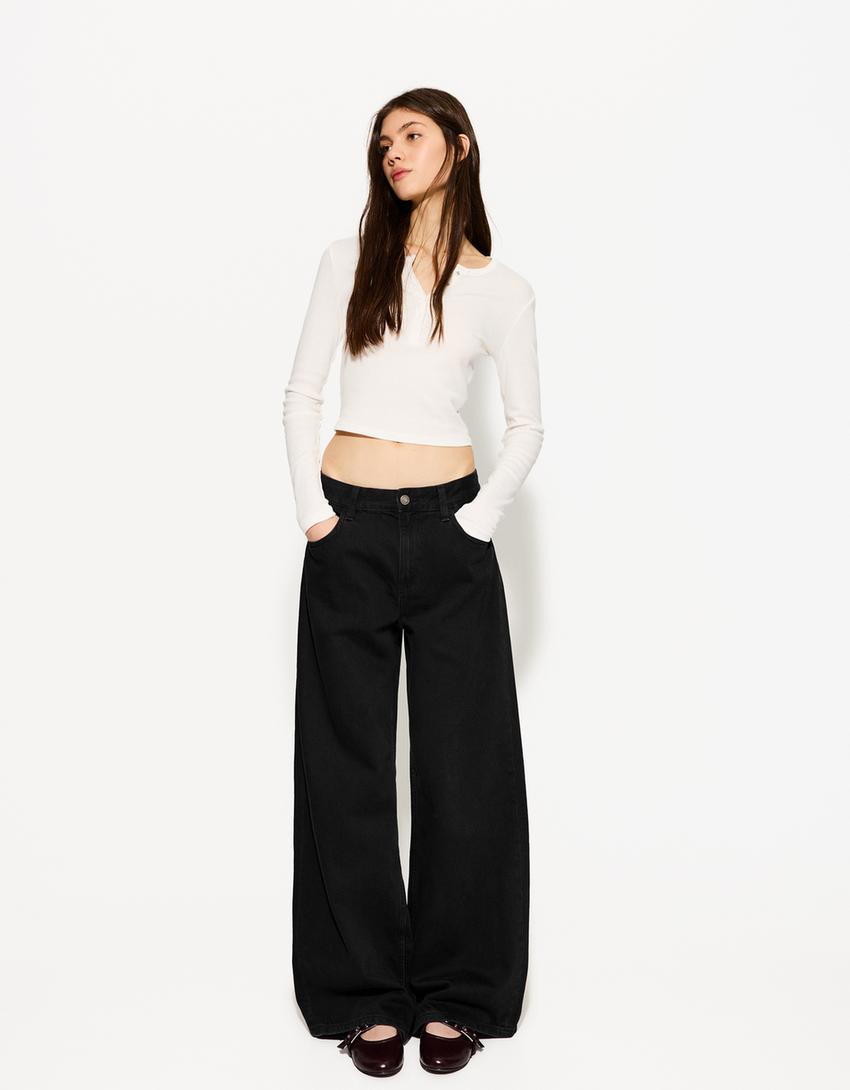 Wide-leg jeans-Black