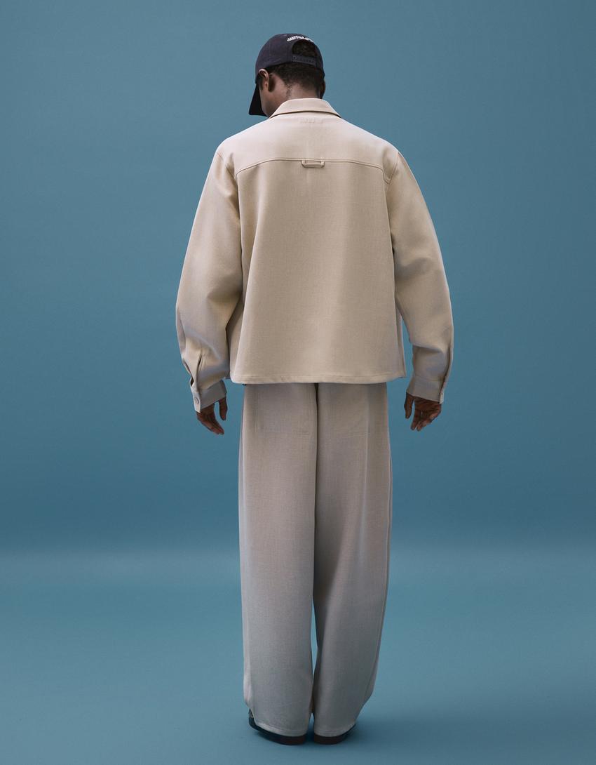 قميص محبوك بأكمام طويلة-حجري