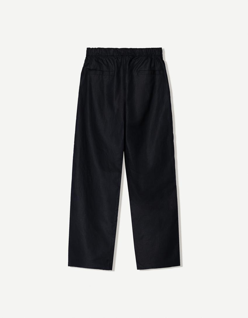 Wide-leg rustic linen blend trousers