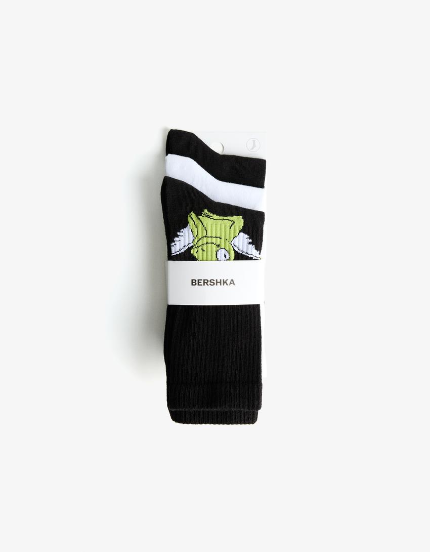 Pack of 3 printed socks-White-2