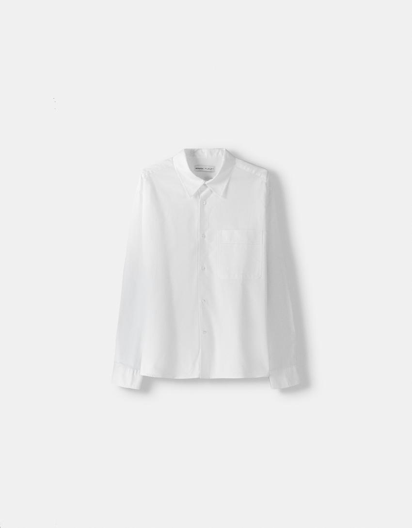 Chemise oxford manches longues boxy fit-Blanc-4