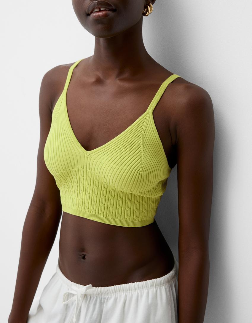 Top cuello pico trenzado-Verde-5