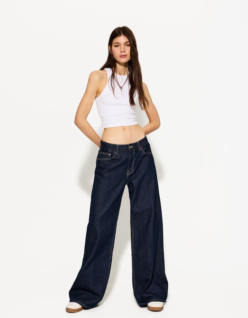 Pantalon Wide Leg Pantalon Large Taille Haute Bershka Jean Large