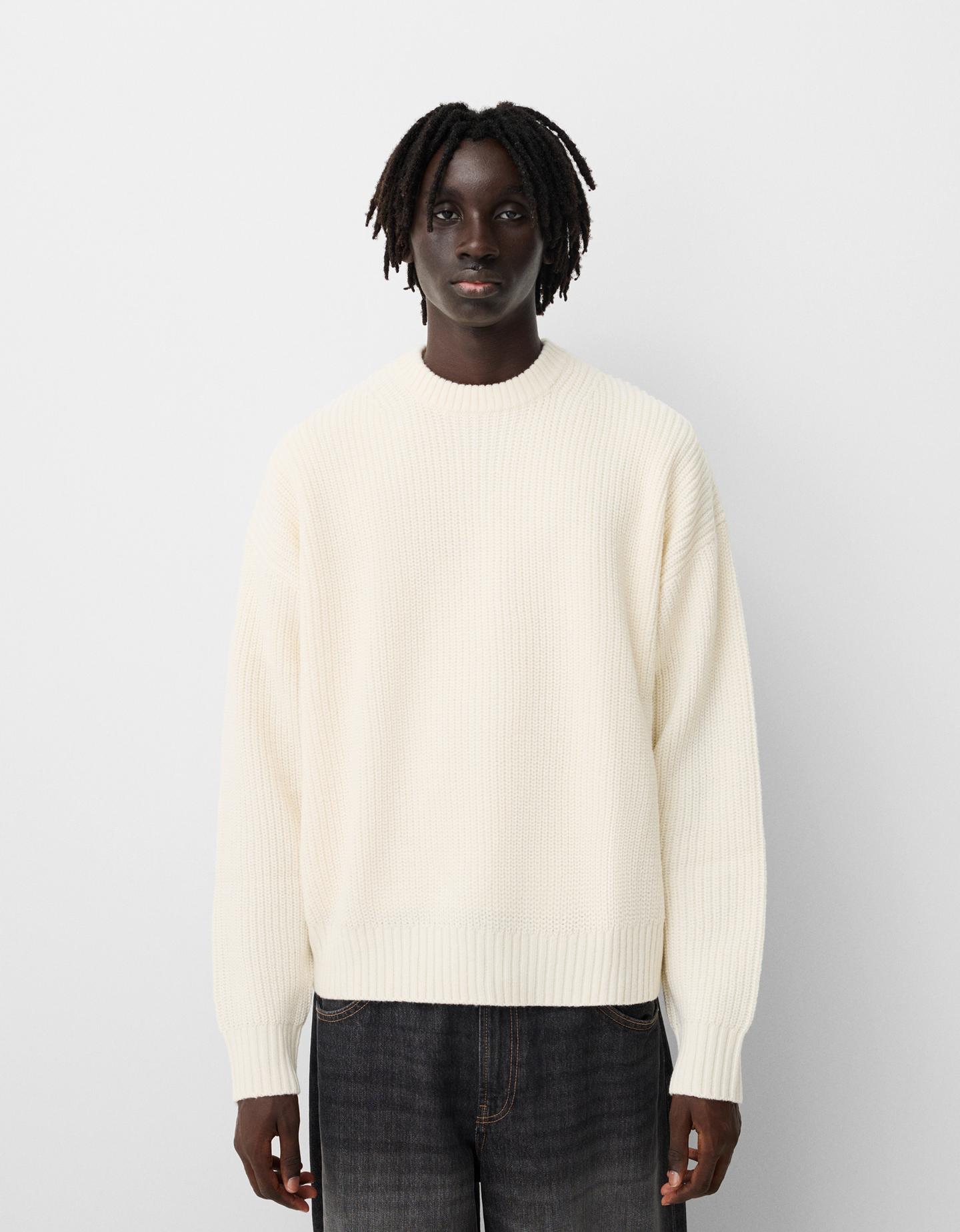 Bershka Maglia Punto Perlato Uomo M Bianco Roto